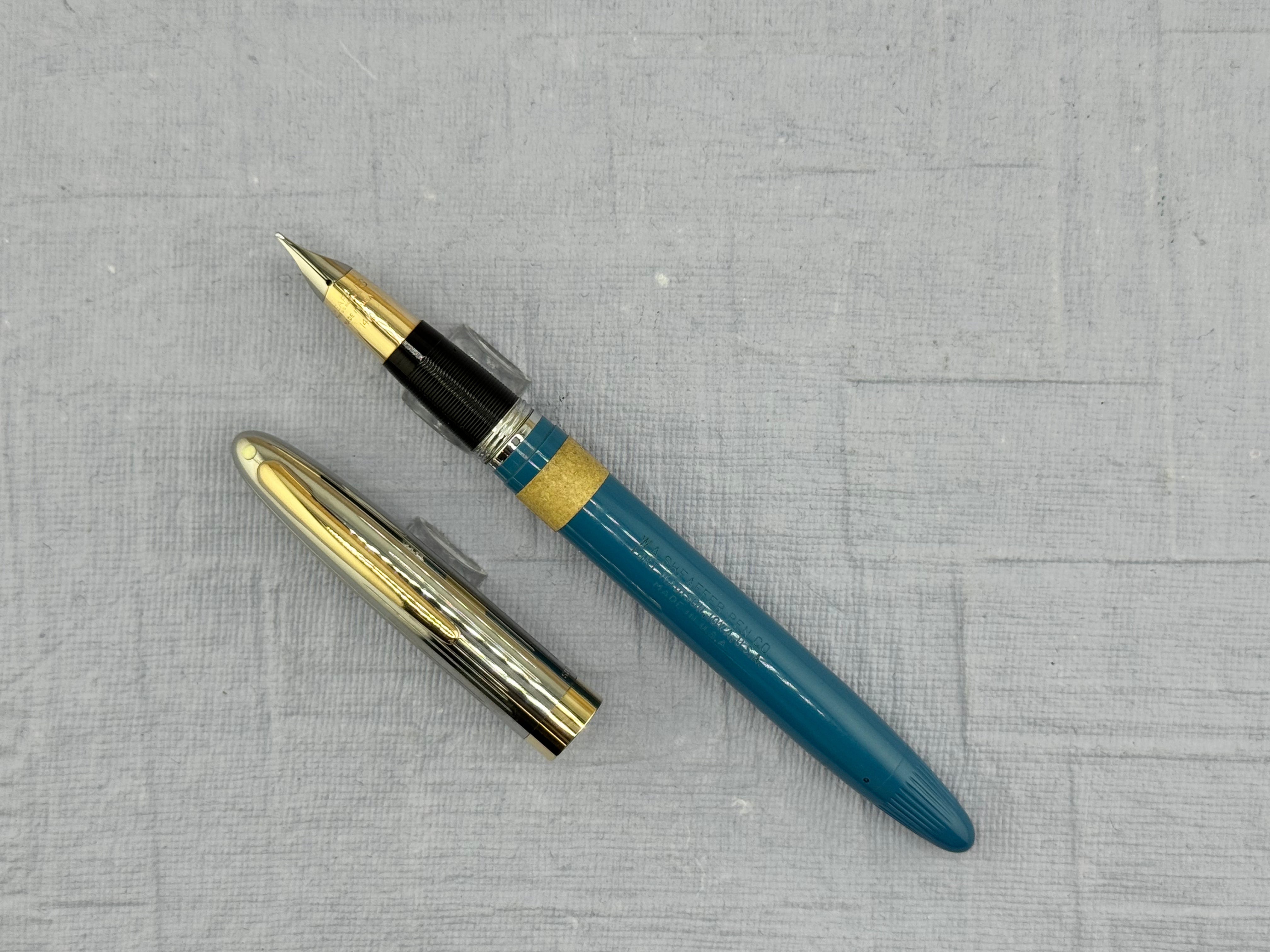 SHEAFFER Snorkel Sentinel Peacock Blue Two-Tone 14K Nib Medium - Fountain Pen  *New Old Stock!*