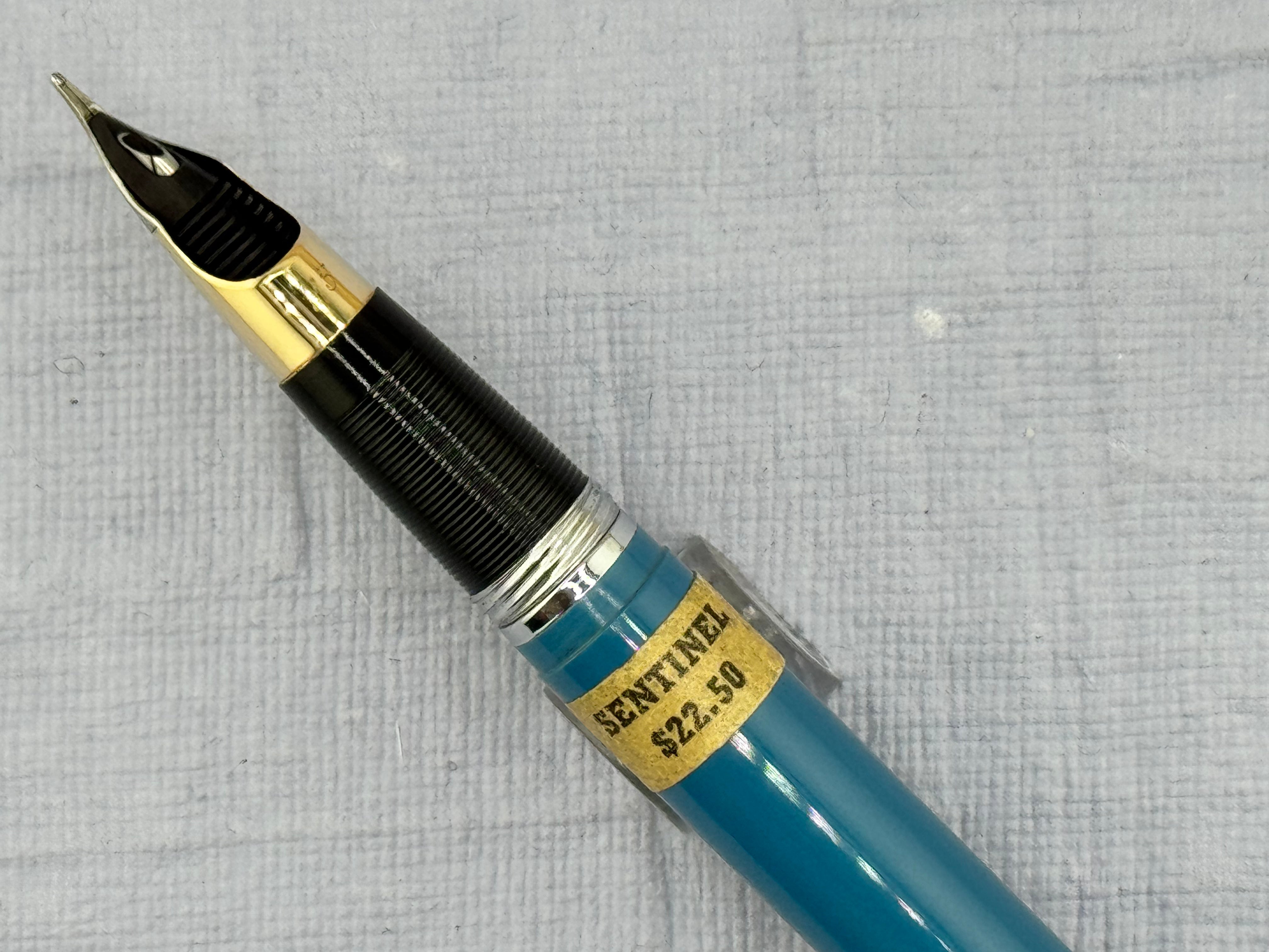 SHEAFFER Snorkel Sentinel Peacock Blue Two-Tone 14K Nib Medium - Fountain Pen  *New Old Stock!*