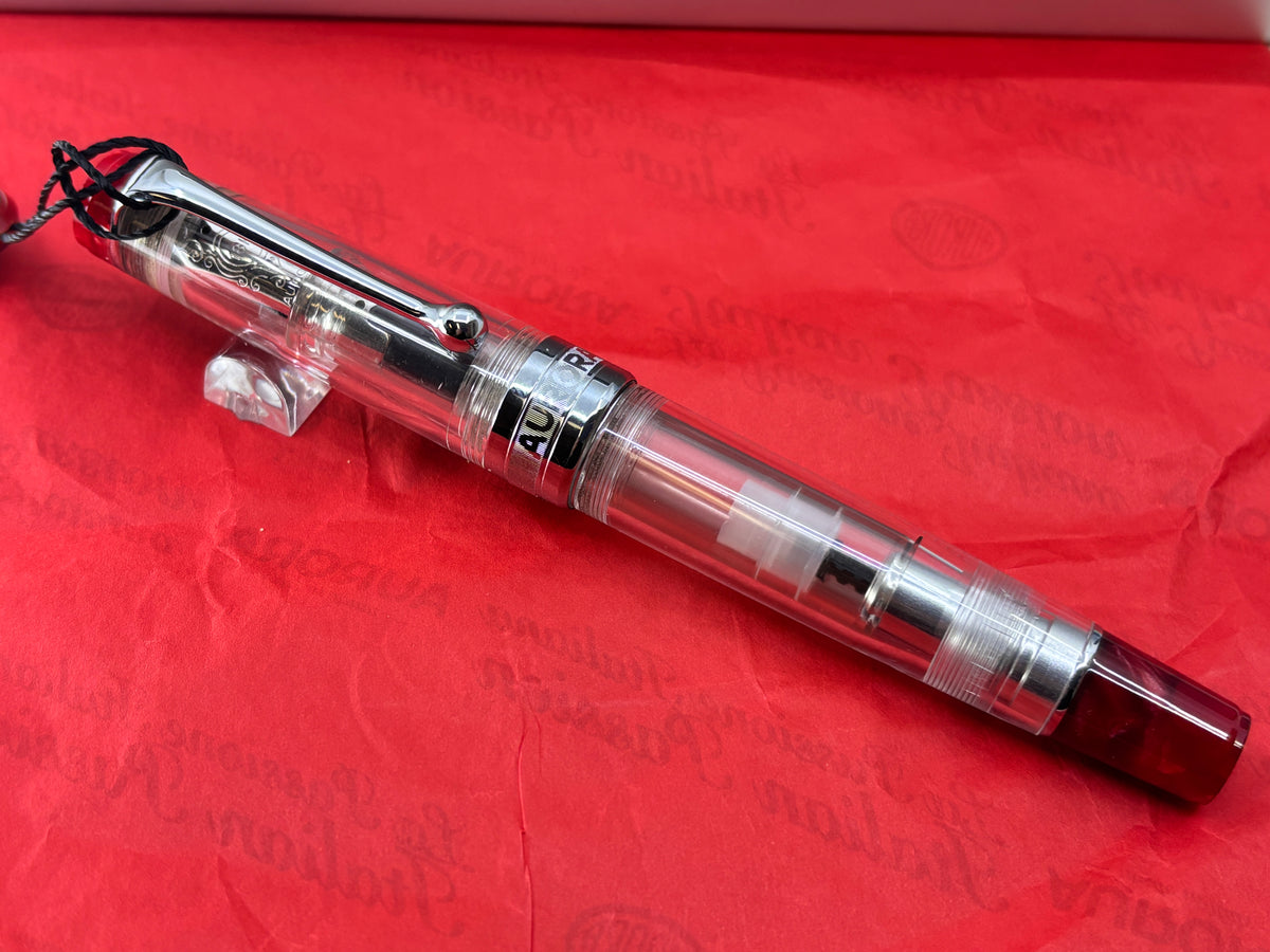 Aurora Optima Clear Demonstrator Red Ends Limited Edition 18K Nib - Fountain Pen
