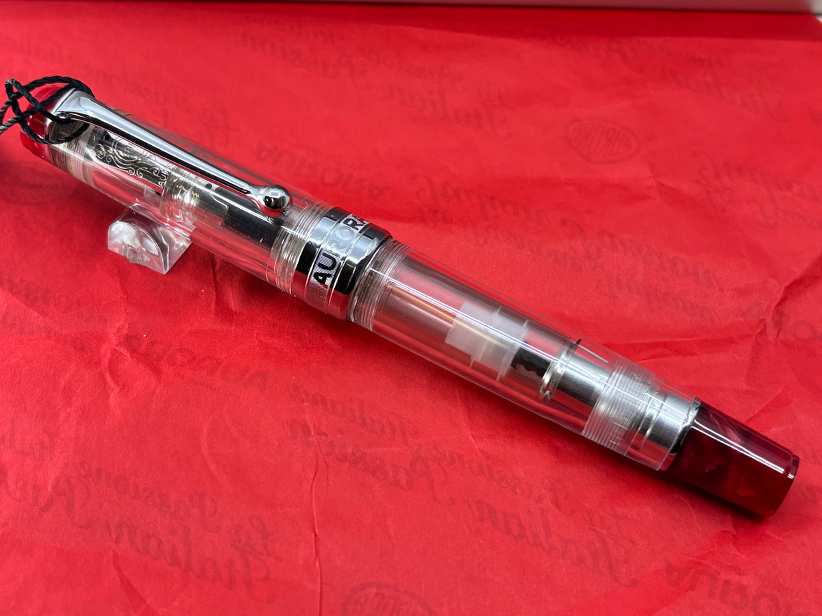 Aurora Optima Clear Demonstrator Red Ends Limited Edition 18K Nib - Fountain Pen