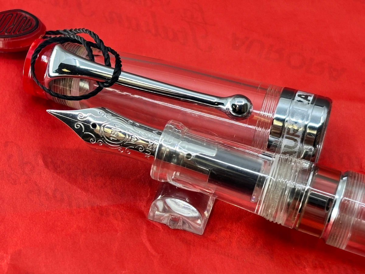 Aurora Optima Clear Demonstrator Red Ends Limited Edition 18K Nib - Fountain Pen