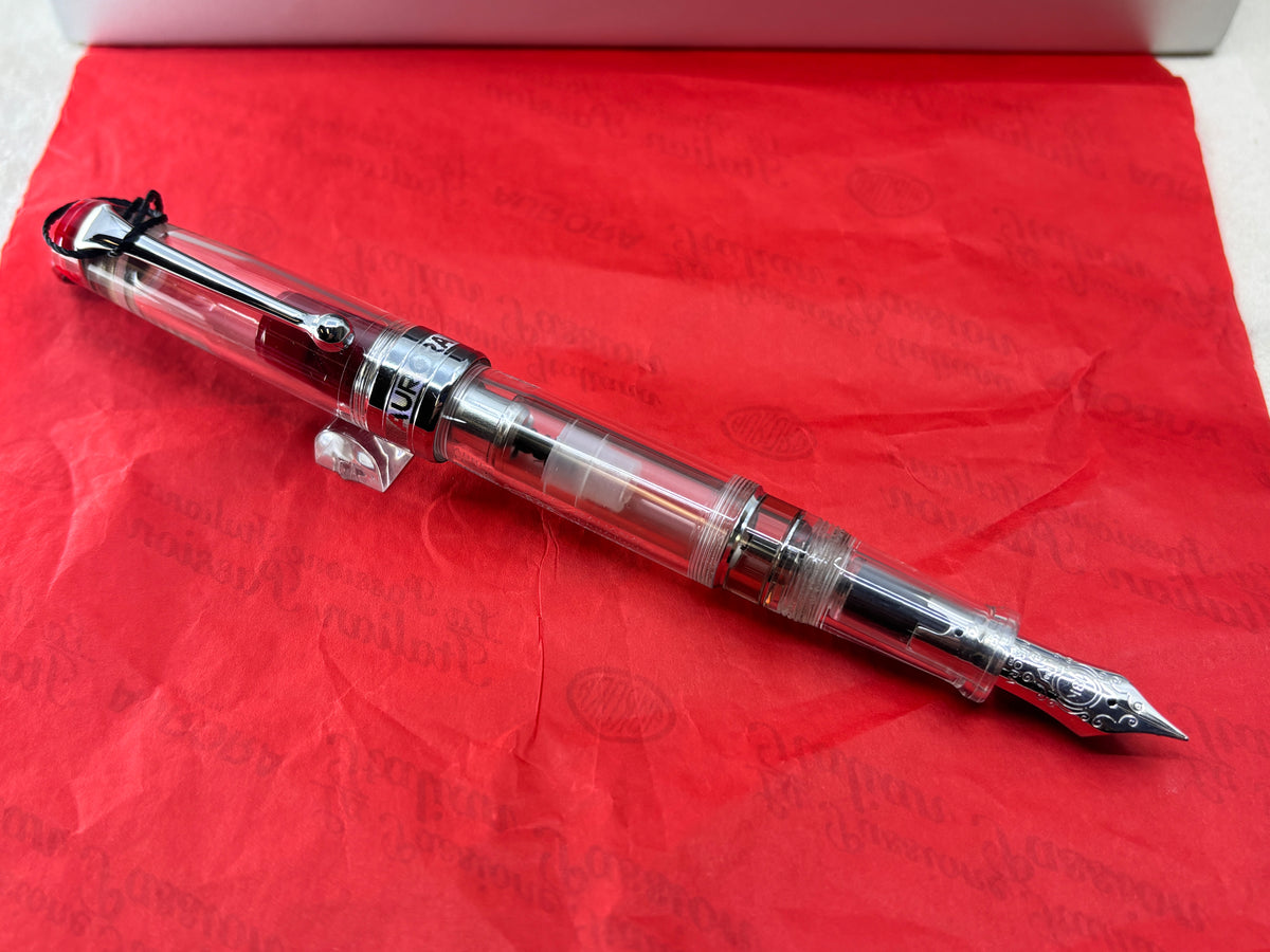 Aurora Optima Clear Demonstrator Red Ends Limited Edition 18K Nib - Fountain Pen