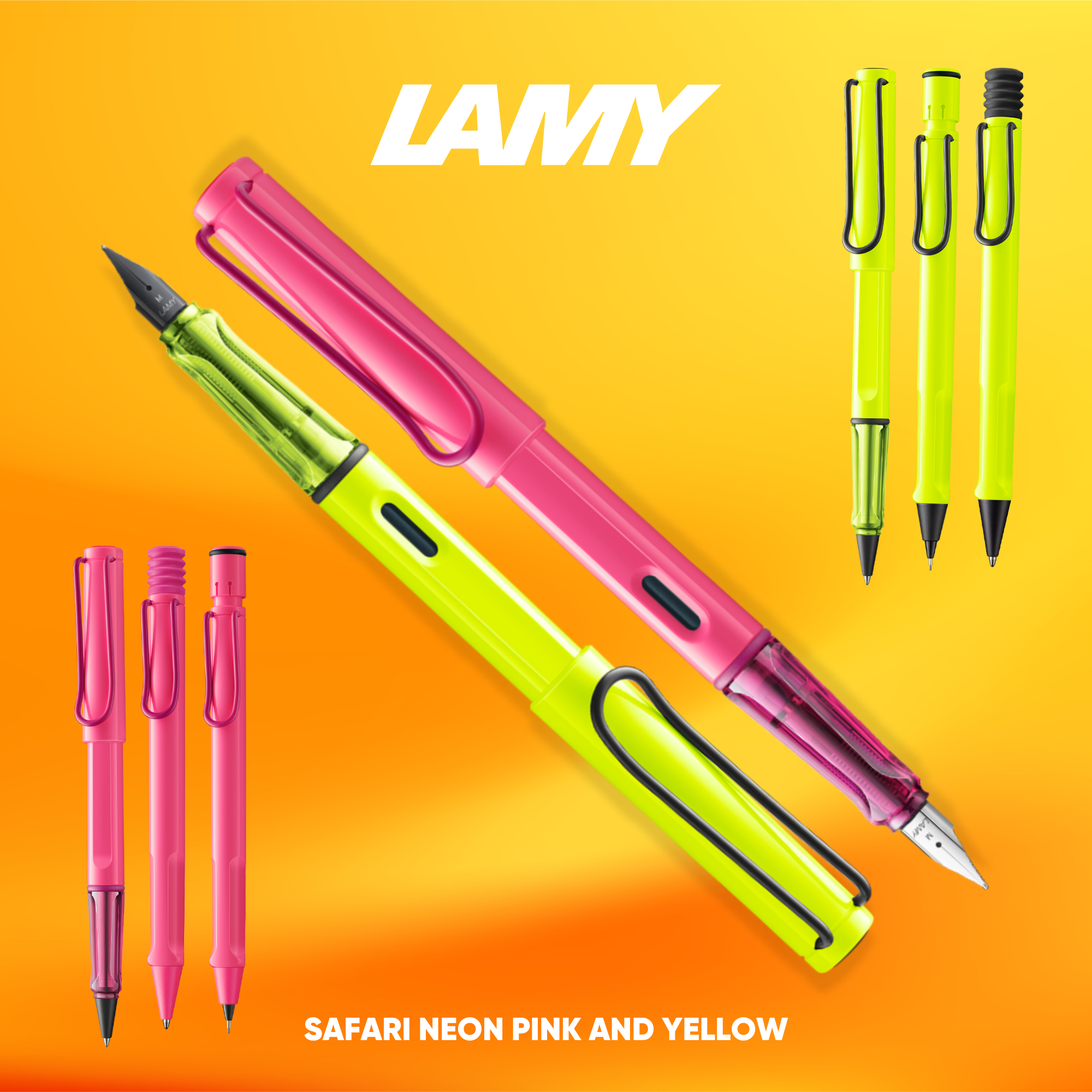 LAMY Safari Neonpink and Neonyellow Collection