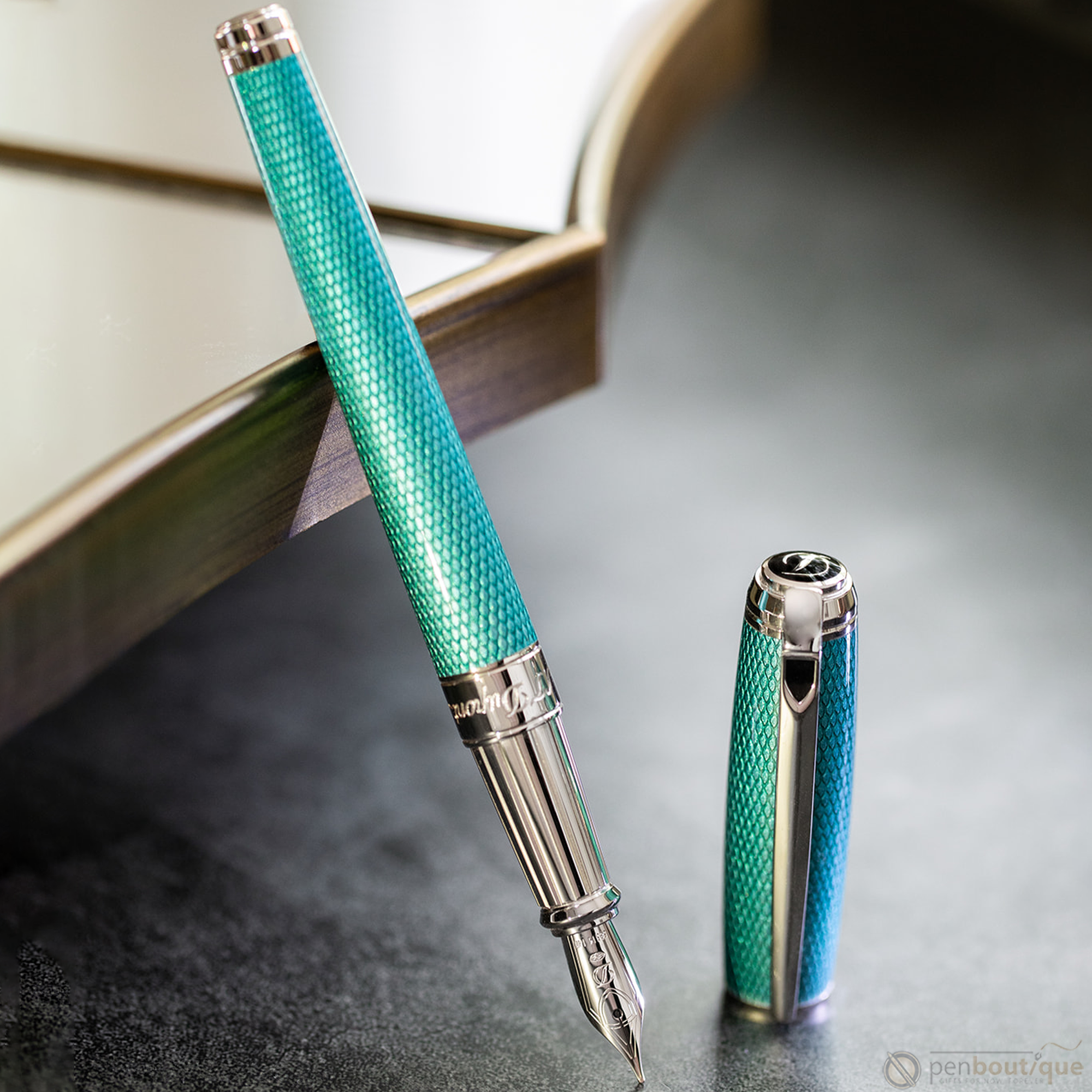 S.T. Dupont Line D Large Diamond Guilloché Aquamarine